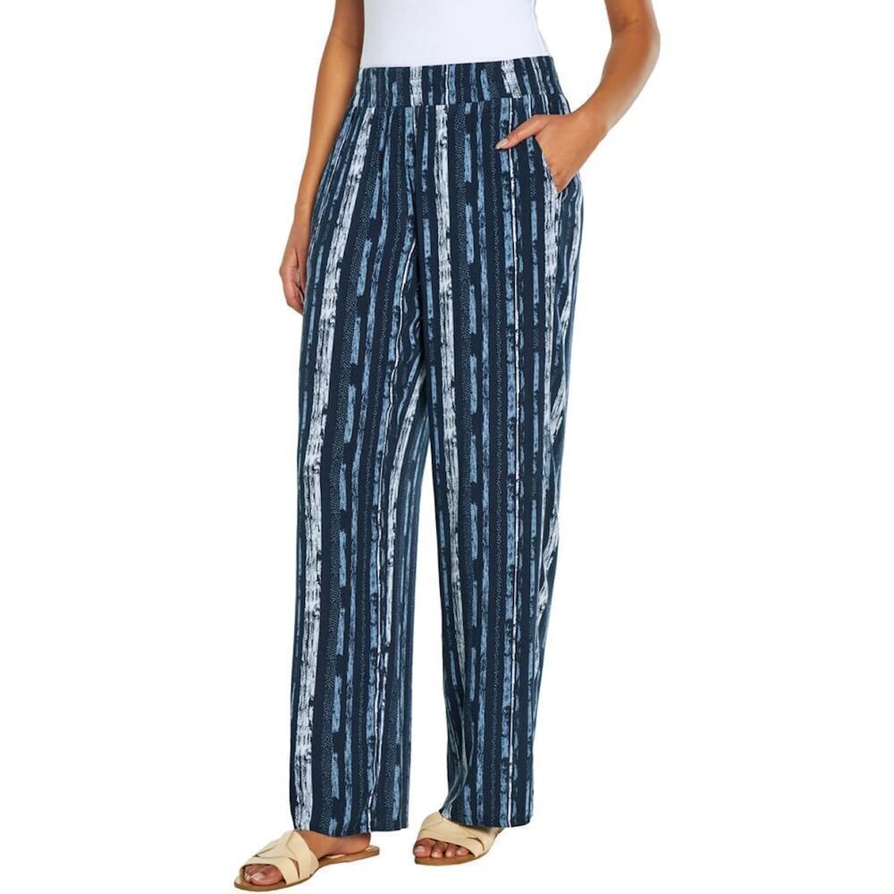 Three‎ Dots Ankle Pants Pull On Straight Leg Relaxed Fit Printed Blue Size XL